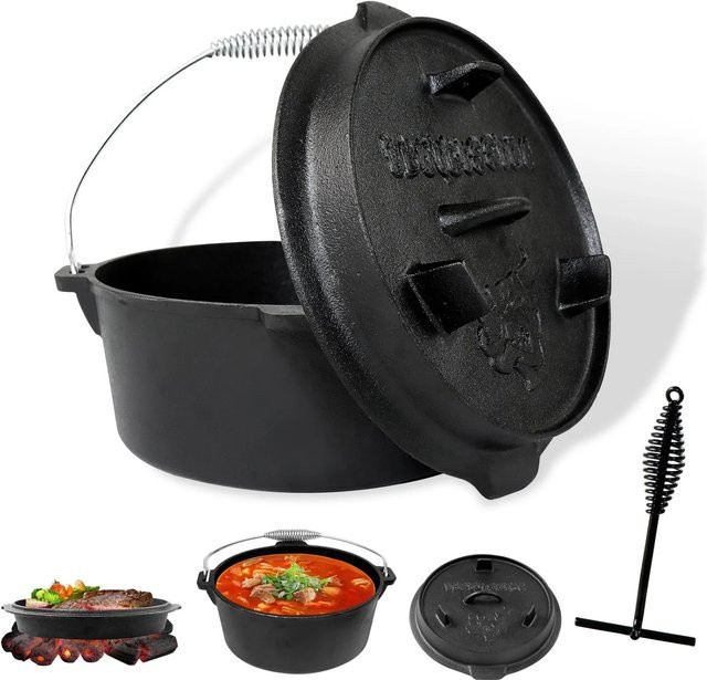 CCLIFE Dutch Oven Set aus Gusseisen in Schwarz, 4,2 l Grilltopf und Feuertopf - Bild 1