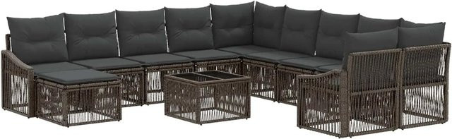 vidaXL Gartensofa-Set 12-tlg. in Grau aus Poly-Rattan mit Polsterung und Kissen für Garten und Balkon - Bild 1