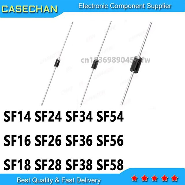 50 Stück CASECHAN Superschnelle Recovery-Dioden SF14 SF24 SF34 SF54 SF16 SF26 SF36 SF56 SF18 SF28 SF38 SF58 in Schwarz - Bild 1