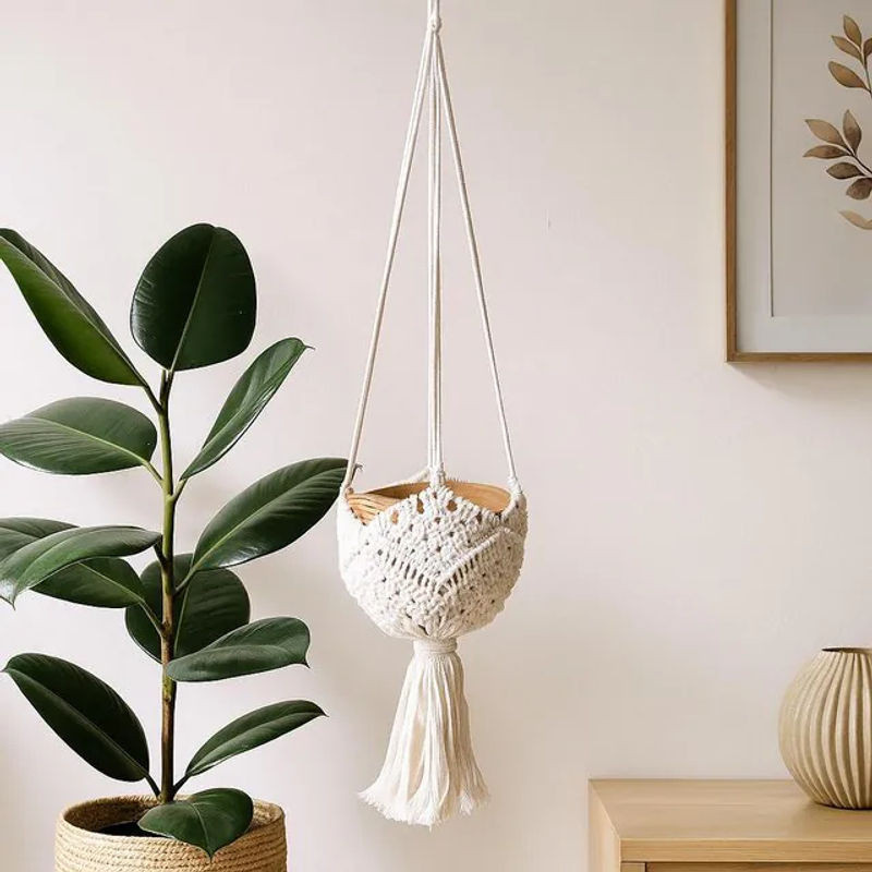 Manique Macramé Wandbehang in Naturel aus Baumwolle im Bohemian Stil mit geometrischem Design - Bild 1