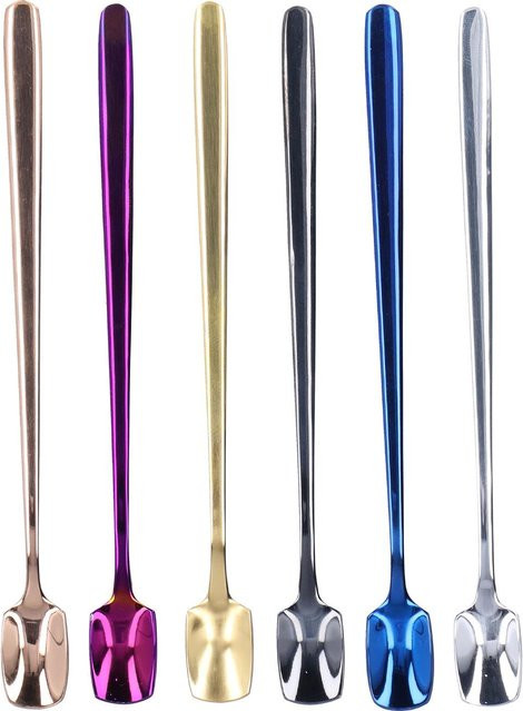 CosyHome Dessertlöffel Set aus Edelstahl mit langem Griff, 6 Stück, Blau/Mehrfarbig - Bild 1