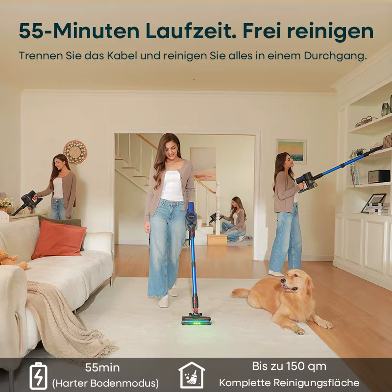 Erabros EV2 Kabelloser Handstaubsauger mit 450W und 55Kpa Saugkraft, Beutelloses Modell mit LED-Anzeige für Boden und Teppich - Bild 2
