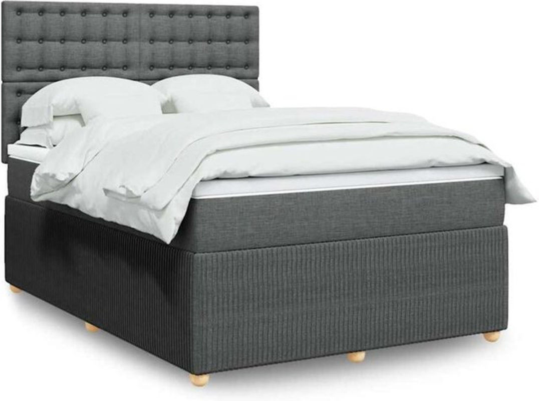 vidaxl Boxspringbett mit Matratze in Dunkelgrau, Stoff und Holzwerkstoff, B/T/H: 140 x 200 cm - Bild 1