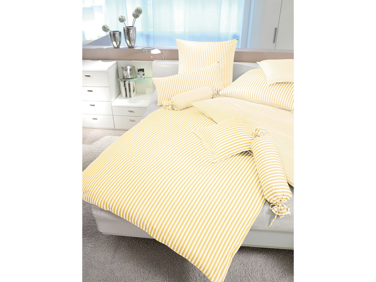 Janine Modern Classic 3912 Bettwäsche aus Mako-Satin, Gelb gestreift, B/H: 155 x 220 cm und 40 x 80 cm - Bild 1
