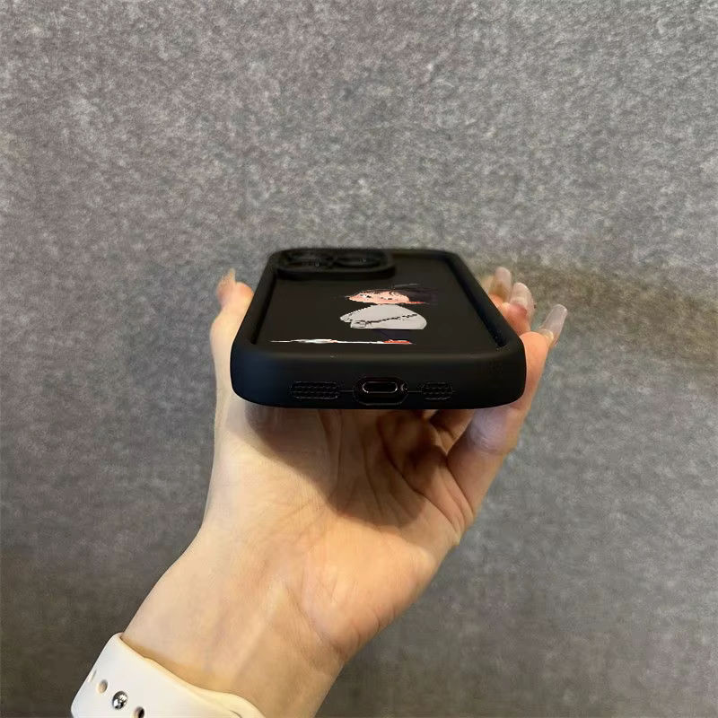 Minimalistische Handyhülle mit wütendem Mädchen-Aufdruck für iPhone 11 bis 16 Pro Max und weitere Modelle, Silikon-Softcover in Schwarz - Bild 3