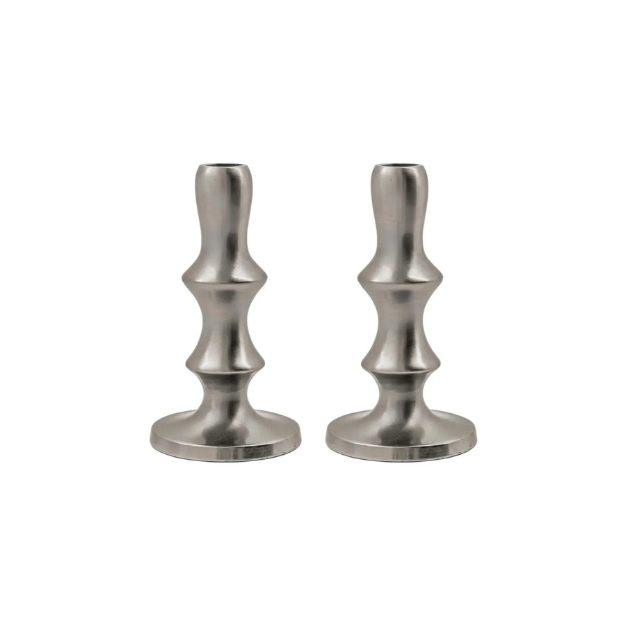 House Doctor Reese Kerzenständer Set aus Metall in Silber, 2er Set - Bild 1
