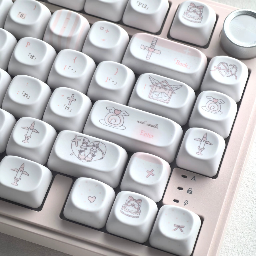 MAIMOOO Tastenkappen im süßen Mädchenstil mit Herz-Design, PBT Material, Farbe: Weiß - Bild 2
