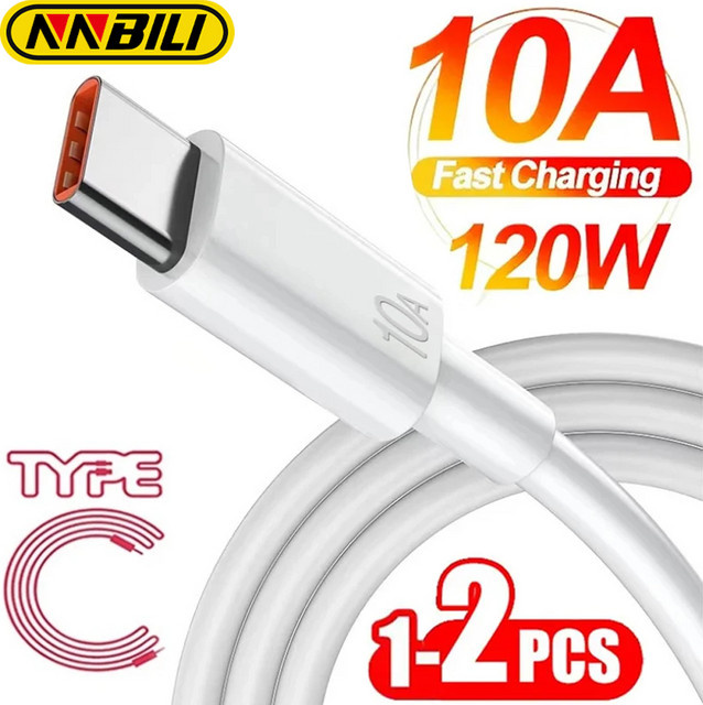 NNBILI USB Typ C Schnellladekabel 120W 10A Datenkabel in Weiß für Xiaomi Samsung Huawei Honor - Bild 1
