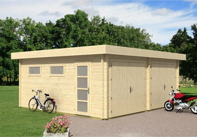 Alpholz Doppelgarage Modell D-70 ISO aus Fichte Natur, Breite: 645 cm, Tiefe: 580 cm - Bild 1