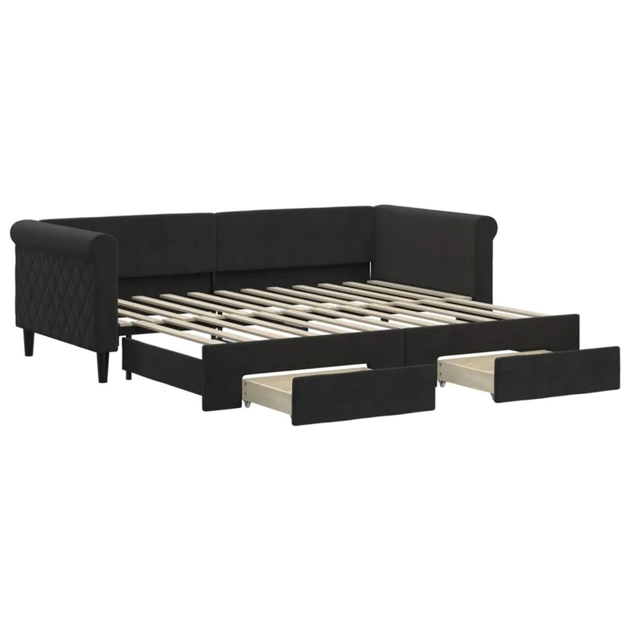 vidaXL Tagesbett ausziehbar mit Schubladen in Schwarz aus Samt, B/T/H: 90 x 200 x 68 cm - Bild 2