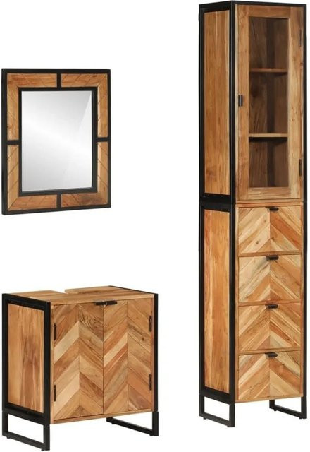 vidaXL 3-teiliges Badmöbel-Set aus Akazien-Massivholz und Eisen in Braun im Industrie-Design - Bild 1