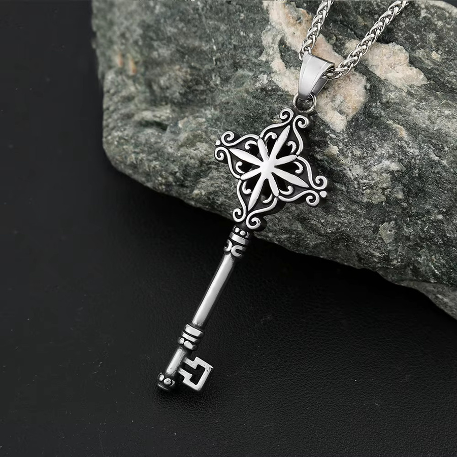 NORTHMAN Halskette mit Schlüssel Anhänger, Edelstahl, Silber, Unisex - Bild 2