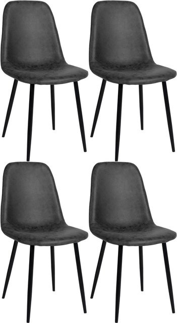 DELUKE Esszimmerstühle MOVI 4er Set in Schwarz aus Kunstleder und Metall, H: 88 cm, B: 44 cm, T: 51 cm - Bild 1