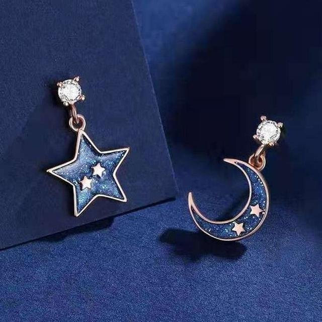 Ohrringe Asymmetrisch Stern und Mond, Messing, Schwarz, Damen - Bild 1