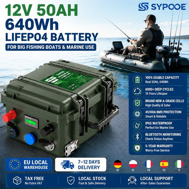 KEZIMO LiFePO4 Batterie 12V 50Ah mit Bluetooth BMS, 640Wh, IP65 wasserdicht, Farbe: grün - Bild 1