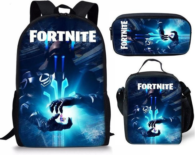 3-teiliges Fortnite Schulset mit Rucksack, Schultasche, Federmäppchen und Brotdose in Blau von Discover Intime - Bild 1