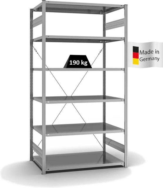 PROREGAL Fachbodenregal Stecksystem T-Profil Light-Duty, 6 Ebenen, verzinkt, Farbe: Silber, H x B x T: 250 x 130 x 80 cm - Bild 1
