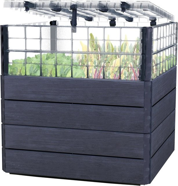 Garantia Hochbeet-System Turbo Plus L Ergo Quadro in Anthrazit-braun mit 3D-Holzoptik, B/T/H: 80 x 80 x 80 cm - Bild 1