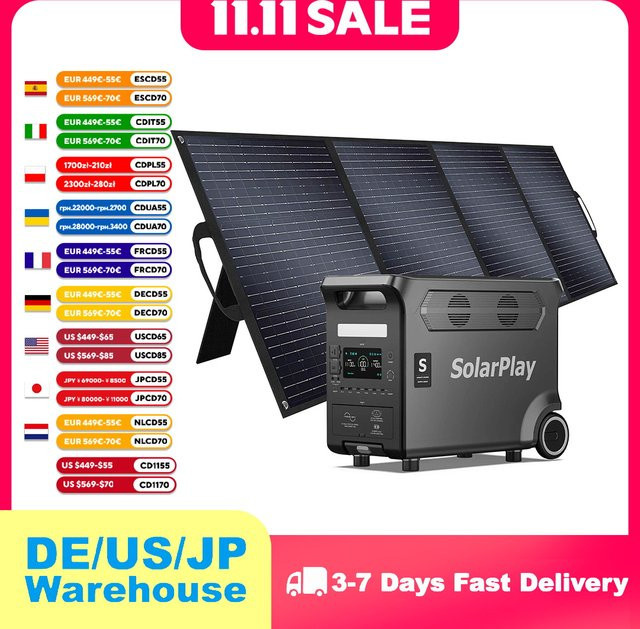 SOLARPLAY Stromgenerator Q3600 mit Lifepo4 Batterie und 400 W Solarpanel Haus Kit für Camping und Notfall-Photovoltaik - Bild 1