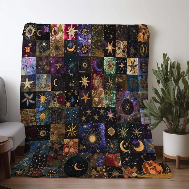 Gemütliche Flanelldecke mit Stern und Mond Motiv, kariert, Mehrfarbig, B/B: 150 x 200 cm - Bild 1