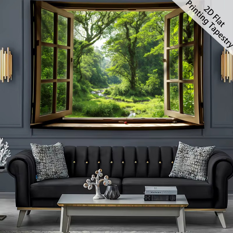 VIKAMA Wandteppich mit Waldlandschaft aus Polyesterfaser, Mehrfarbig, B/H: 60 x 40 cm - Bild 3