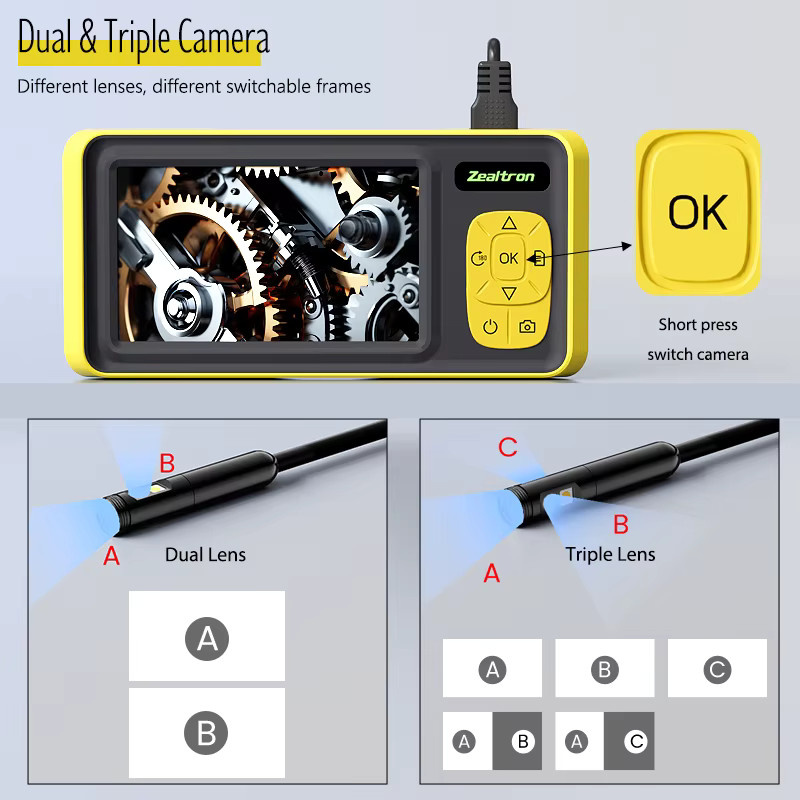 ZEMICAM Industrielles Endoskop mit 4,3 Zoll IPS Display, 1080P HD Mehrfachkamera, Autofokus und 8mm Linse zur Rohrinspektion - Bild 5
