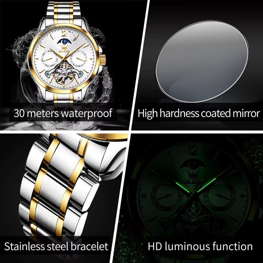 OLEVS Armbanduhr Automatik, Edelstahl, Blau, Herren - Bild 5