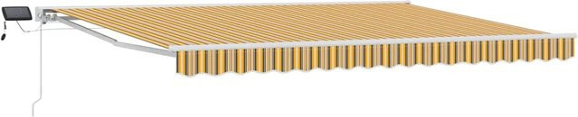 vidaXL Manueller Markisenrahmen mit LEDs aus Aluminium und Polyester, B: 5 m, T: 3 m, Farben: Gelb, Grau und Weiß - Bild 1