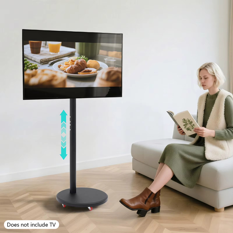 Bymaocar Mobiler TV-Ständer in Schwarz, Höhenverstellbare Freistehende TV-Halterung aus Metall mit 360 Grad Rotation für dein Home Office - Bild 2