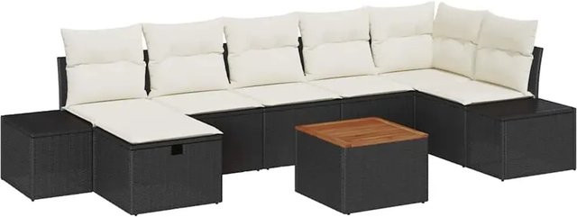 vidaXL Garten-Sofa-Set aus Polyrattan mit 8-teiligem Kissen-Set in Schwarz - Bild 1