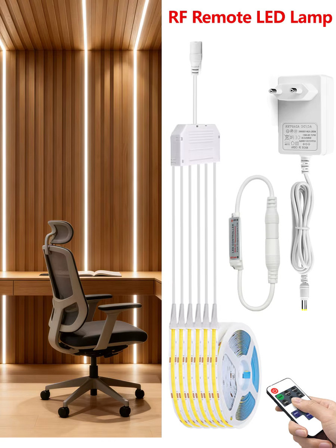 Lcamaw COB LED-Streifenlicht Set in Weiß mit RF-Fernbedienung und Dimmer, 12V dimmbare LED-Wandleuchte für Schränke und Möbel - Bild 5