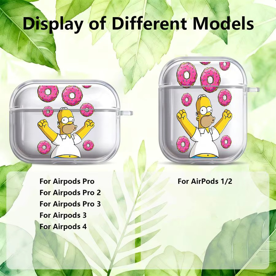 Transparente Kopfhörerhülle im Simpsons Homer Design für Apple AirPods Pro 1, 2 und 3 - Bild 2