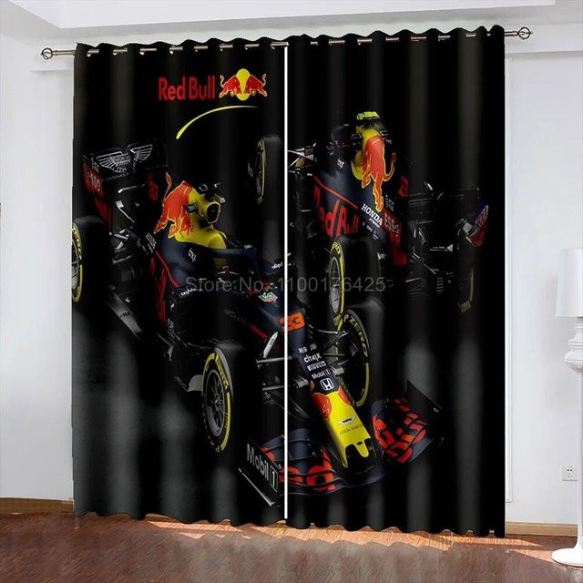 Verdunkelungsvorhänge mit 3D-LKW-Print von A Family Of Home Textiles, Schwarz, B: 65 cm, H: 165 cm, 2 Stück - Bild 1