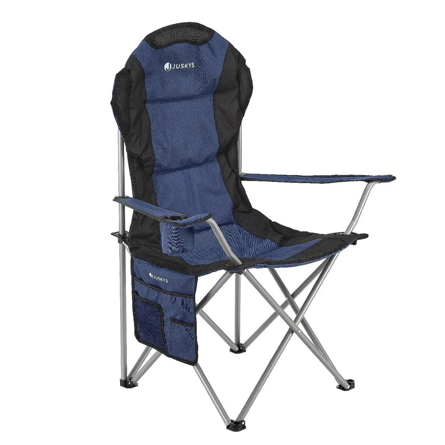 Juskys Campingstuhl Lido gepolsterter Klappstuhl mit Getränkehalter und Tasche Dunkelblau - Bild 3