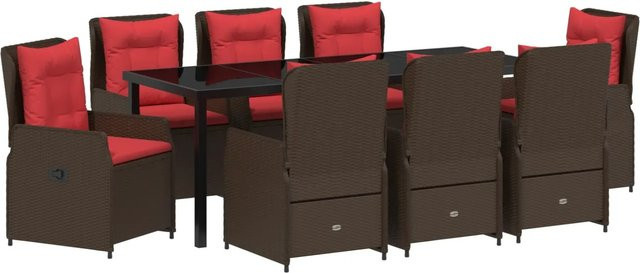 vidaXL Garten Essgruppe 9-teilig aus Poly-Rattan und Stahl in Braun - Bild 1