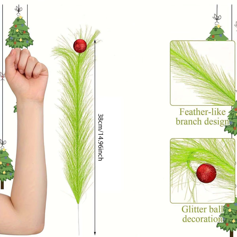 Runtowo 10er Set Weihnachtsbaumspitzen in Lindgrün mit lockigen Stielen für deine Weihnachtsdekoration - Bild 2