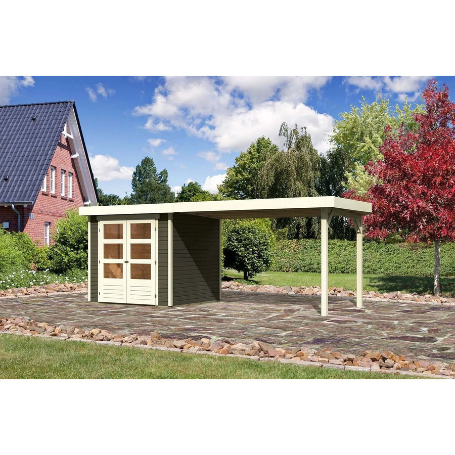 Karibu Holz-Gartenhaus Boras mit Flachdach in Terragrau, lackiert, B/T/H: 213 x 211 x 209 cm - Bild 2