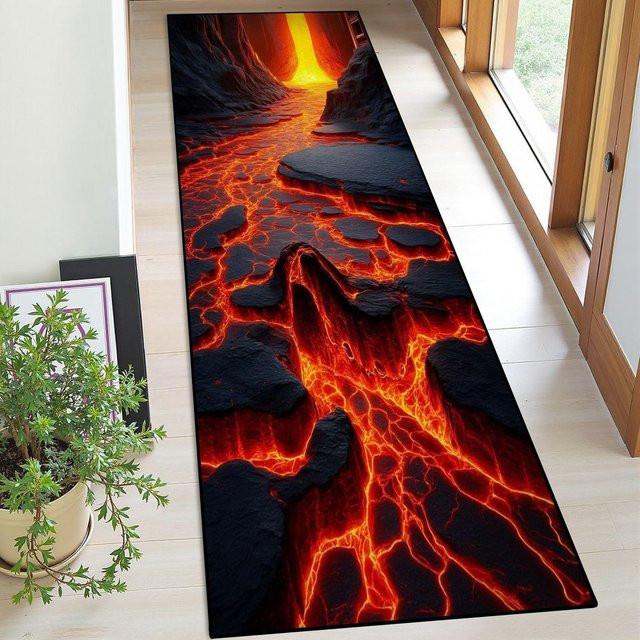 CSQ Nine Flurläufer mit 3D-Lavastrom-Optik, rutschfeste und waschbare Bodenmatte in Multicolour, B/T: 40 x 120 cm - Bild 1