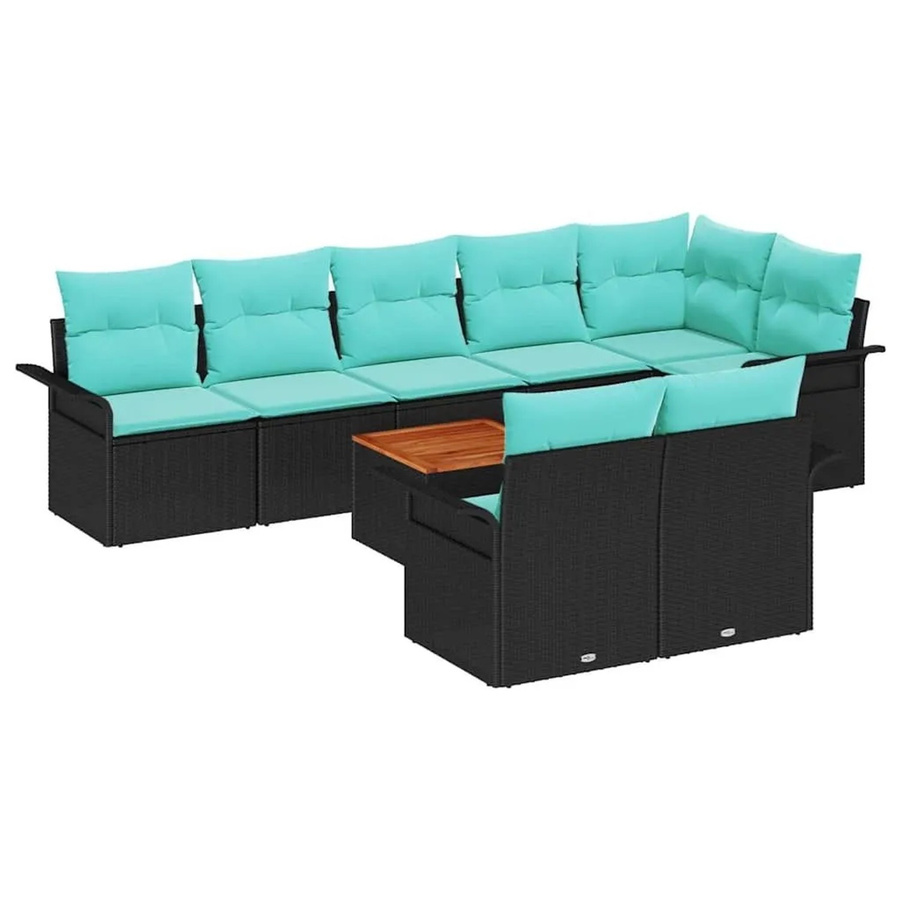 vidaXL Gartenmöbel-Set aus Poly-Rattan in Schwarz und Türkis, 9-teiliges U-förmiges Lounge-Set mit Polstern und Stauraumfunktion - Bild 2