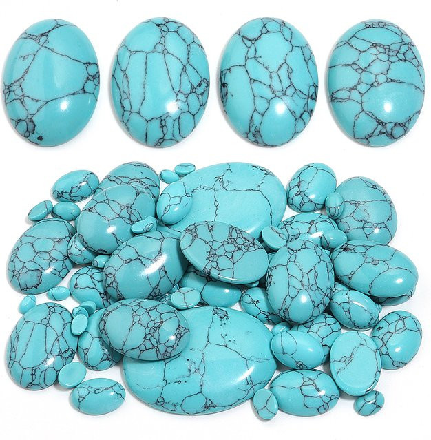 Louleur Türkis-Cabochons, oval, blau, lose Perlen - Bild 1