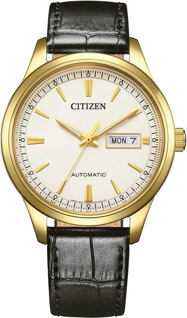 Citizen Herrenuhr Automatik, Edelstahl, Leder, 40 mm, Gold, 5 ATM - Bild 1