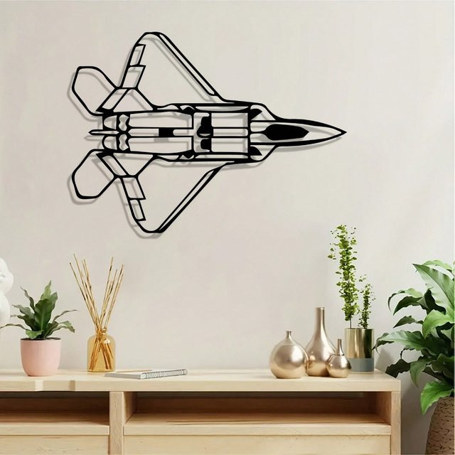 CIFBUY Vintage F-22 Raptor Metall-Wandkunst in Schwarz als dekoratives Luftfahrt-Element für dein Jugendzimmer - Bild 1