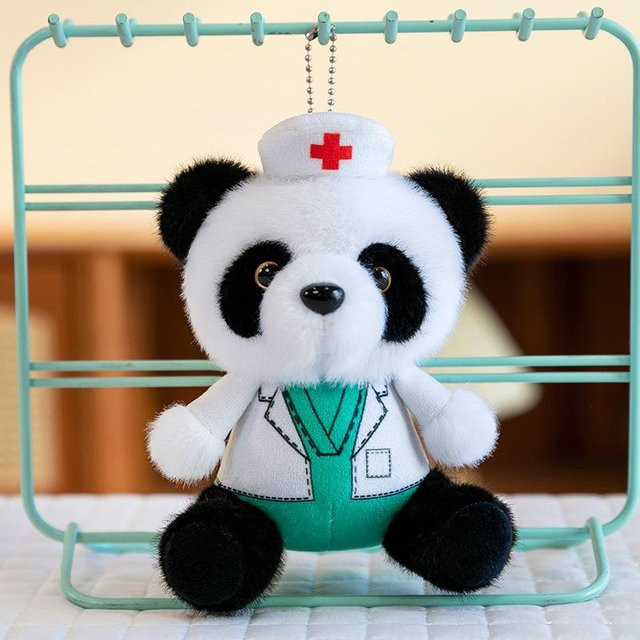 Polizei Bär Feuer Bär Verkehrspolizei Puppe Plüsch, Panda Anhänger, 15cm, Schwarz - Bild 1
