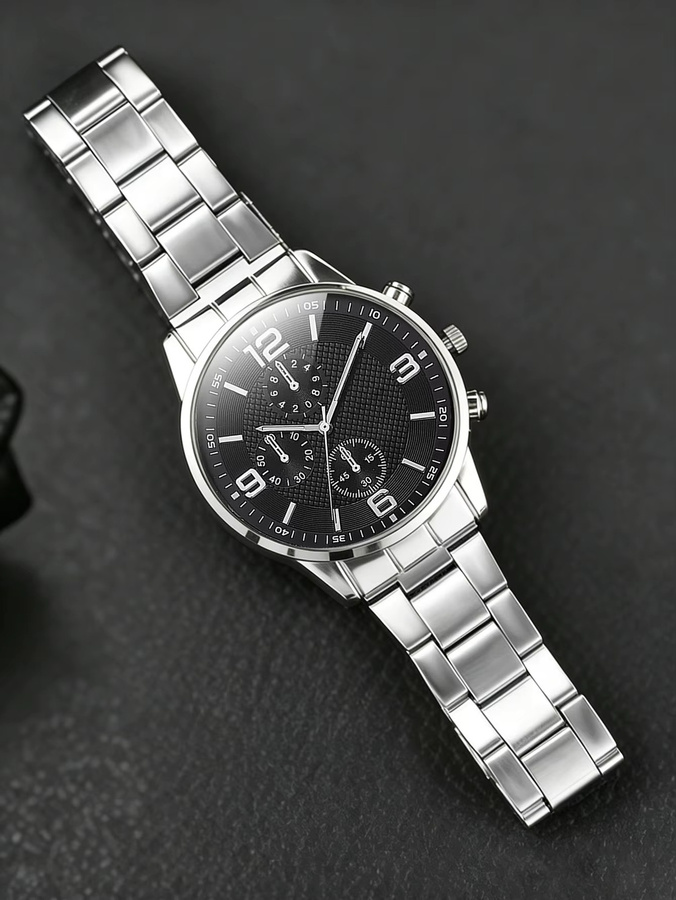 CMK Schmuck-Set, Herren, Quarzuhr, Digitaluhr, Edelstahl, Silber, Schwarz - Bild 4