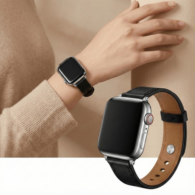 TINUORA Uhrenarmband Leder, Schwarz, Damen - Bild 1