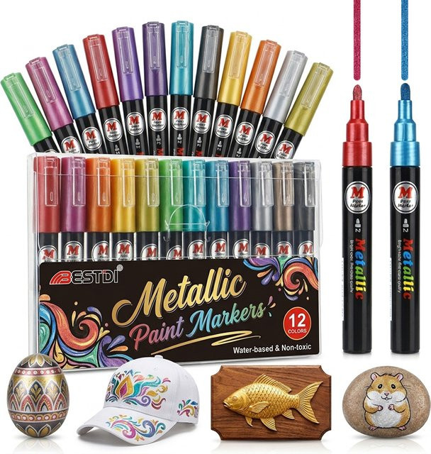 12er Set Metallic-Glanz-Marker in Multicolor für DIY-Bastelarbeiten, Glas, Metall und Kunst - Bild 1