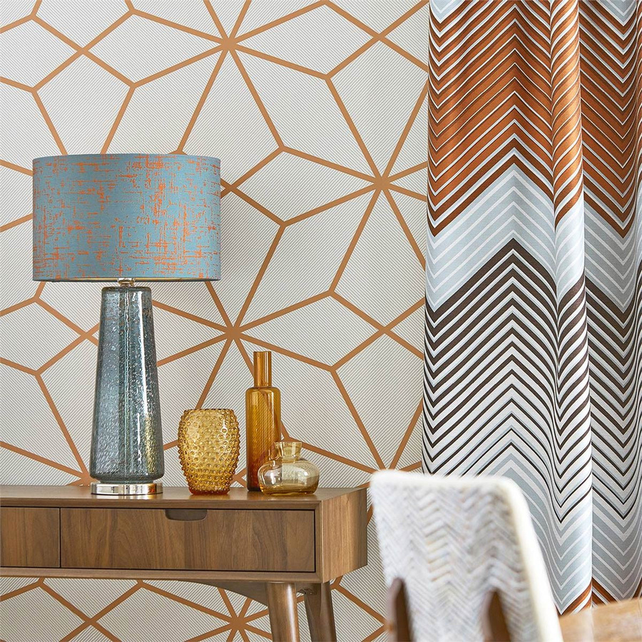 Harlequin Tapete Axal Rust in Orange und Gold mit abstraktem geometrischem Design aus Vlies - Bild 1