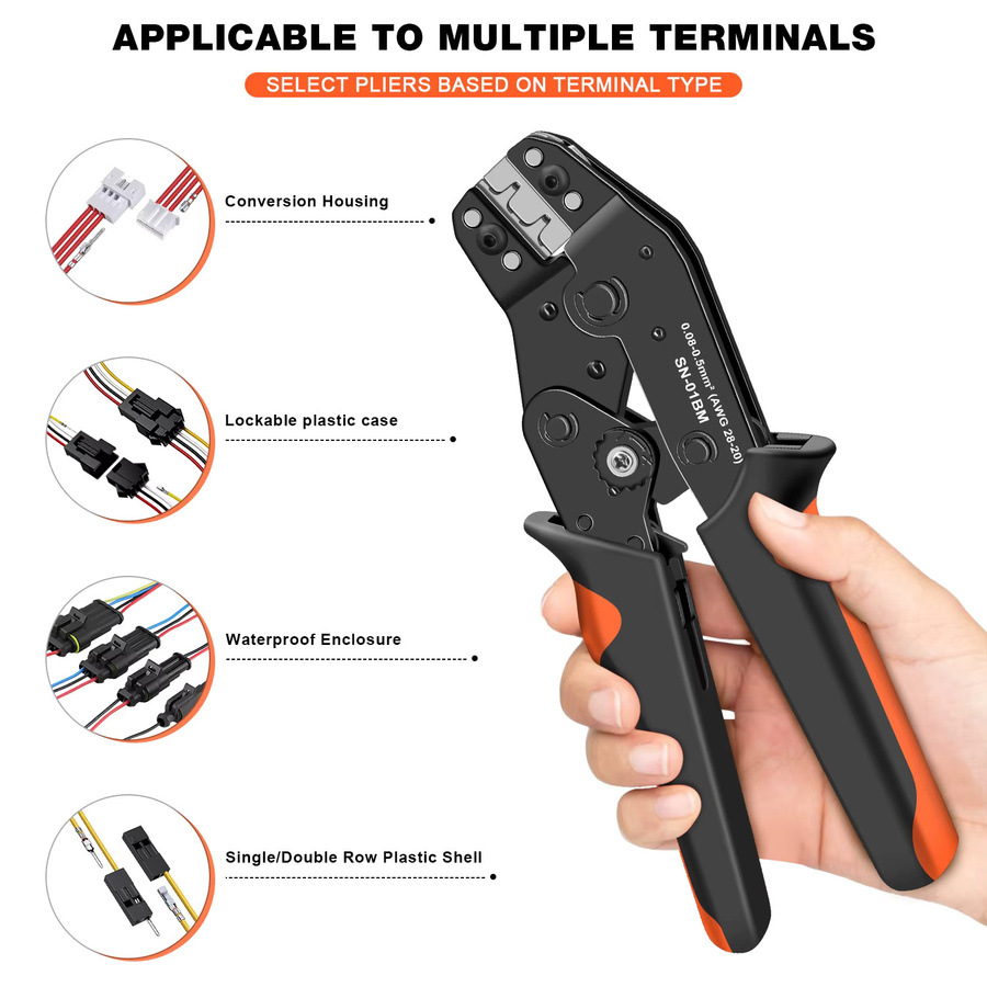 ACOONY Crimpzange Micro Pin Connector Crimper für JST XH PH SH Molex KK D-Sub Terminals AWG 28-20/28-26 in Schwarz - Bild 3