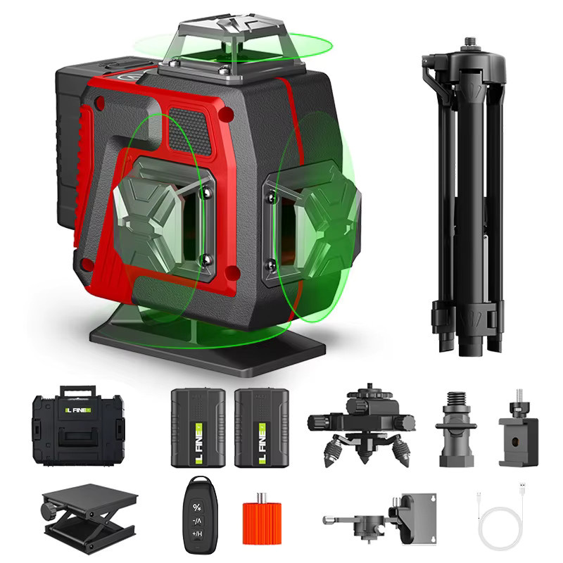 LFINE 4D Grüner Laser-Nivellierer mit 16 Linien, 360° Selbstnivellierender Kreuzlinienlaser für Innen- und Außeneinsatz inklusive 2 wiederaufladbaren Batterien - Bild 2