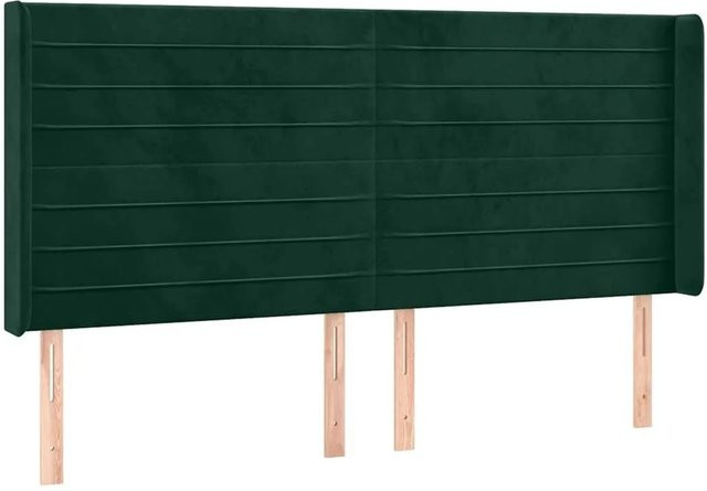 vidaXL Kopfteil mit Ohren in Dunkelgrün aus Samt, B/T/H: 163 x 16 x 118/128 cm - Bild 1